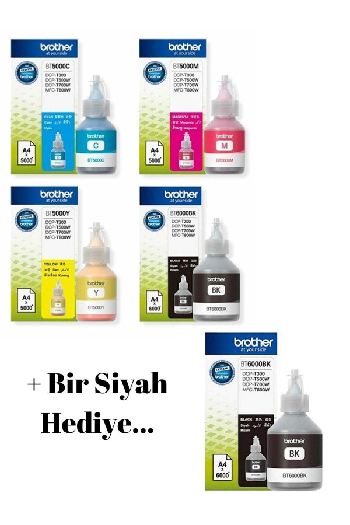 Brother Bt-6000 Bt-5000 Mfc-t910dw 4 Renk Orjinal Mürekkep Seti +1 Adet Siyah Hediye Bt-tkm 055 1-