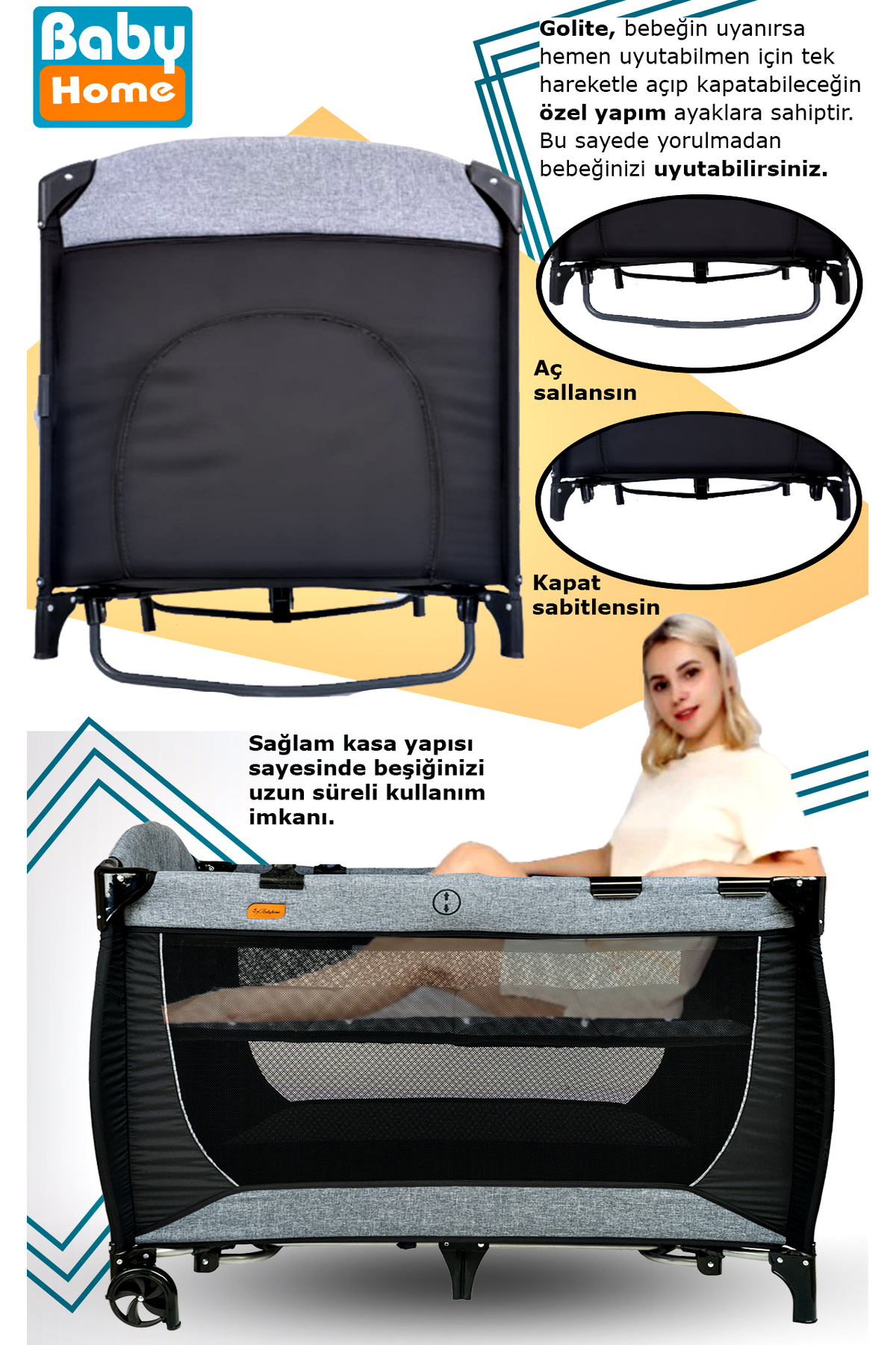 Baby Home 10 In 1 Yeni Doğan Set 1010 Travel Sistem Bebek Arabası 560 Oyun Parkı Beşik Yürüteç Bebek Yürüteci fotoğrafı 6 (önizleme)