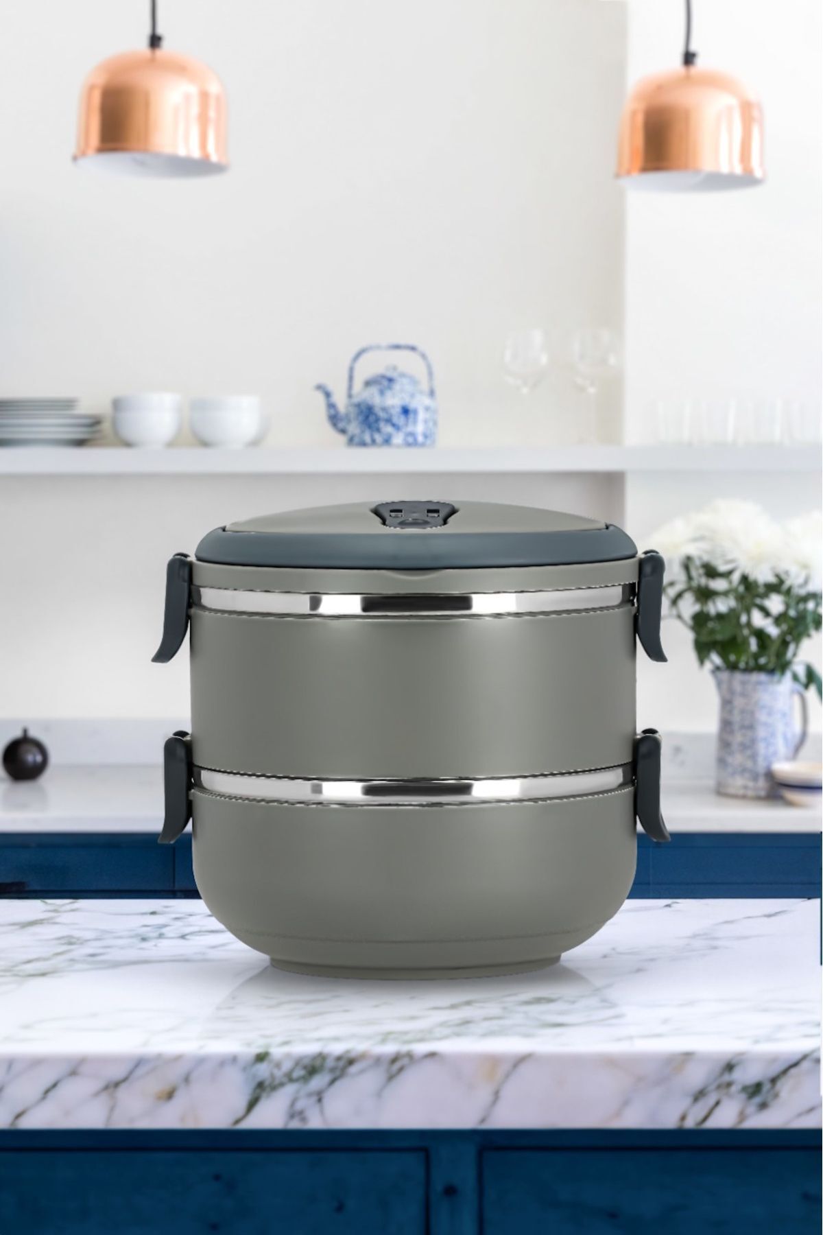 فلاسک خاکستری ظرف 2 Storey Flight Bowl Food Thermos Container Penguen