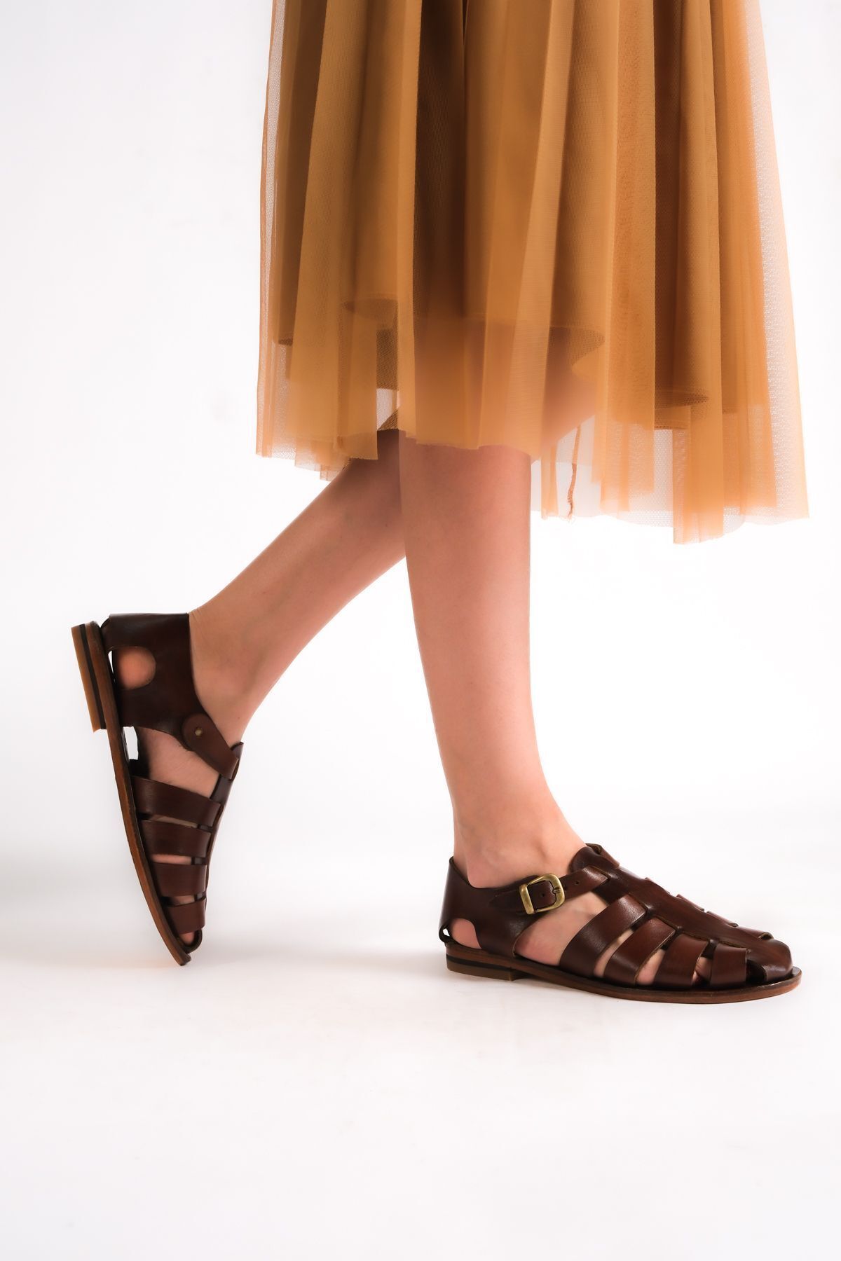 صندل زنانه قهوه ای BODRUMLU SİNCE 1941 | BS032 اورجینال - تصویر 3