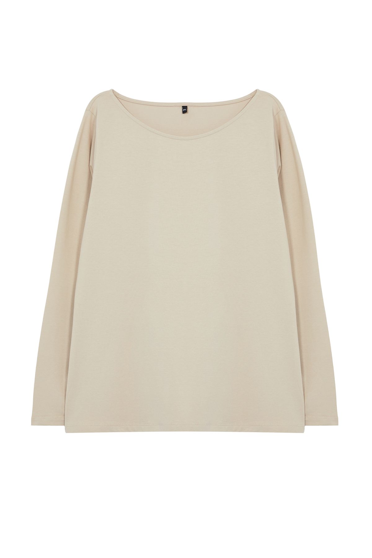 Trendyol Curve-Long Sleeve Beige Plus Size T-Shirt - 100% Cotton Tbbaw25Bf00000 6