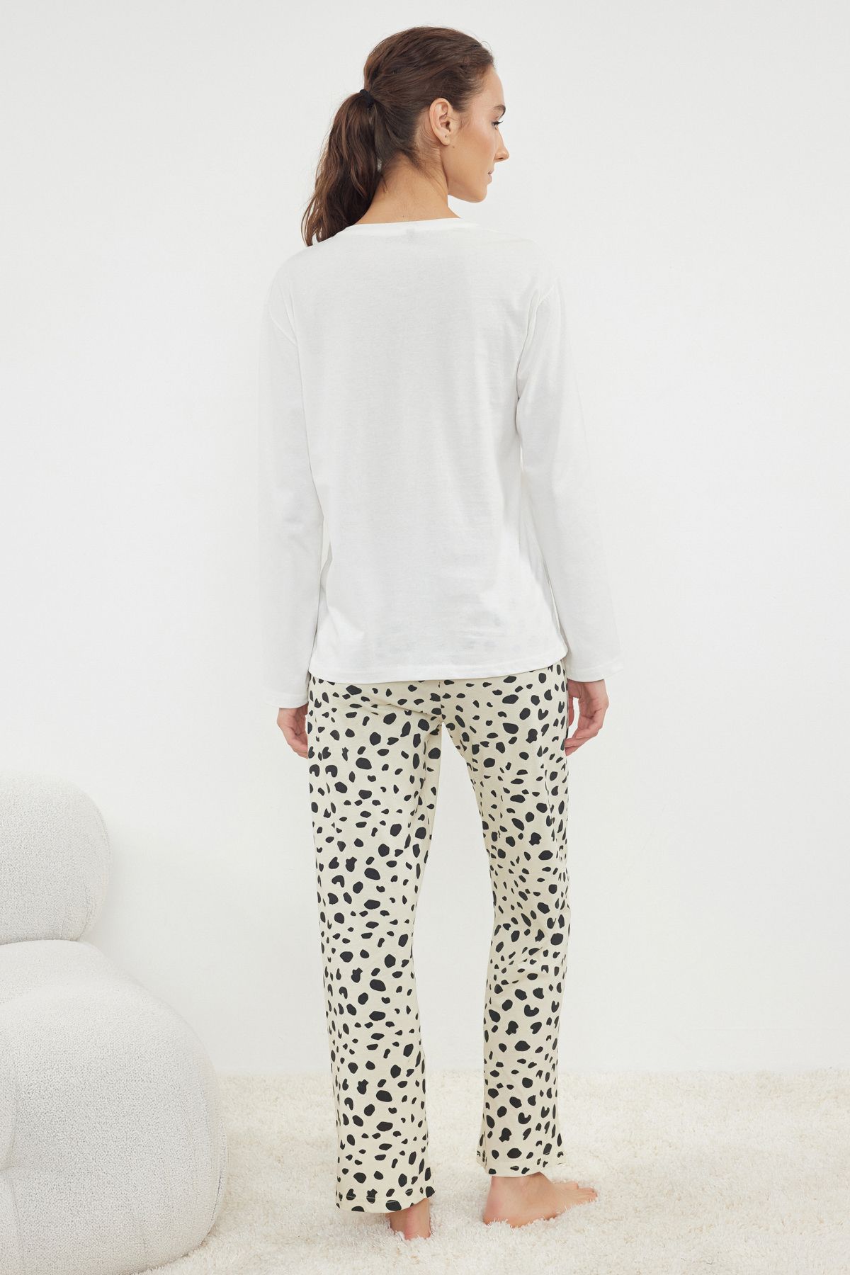Trendyol Collection-Set de pijamale 100% bumbac alb-multicolor pentru buze și imprimeu leopard THMAW25PT00079 4