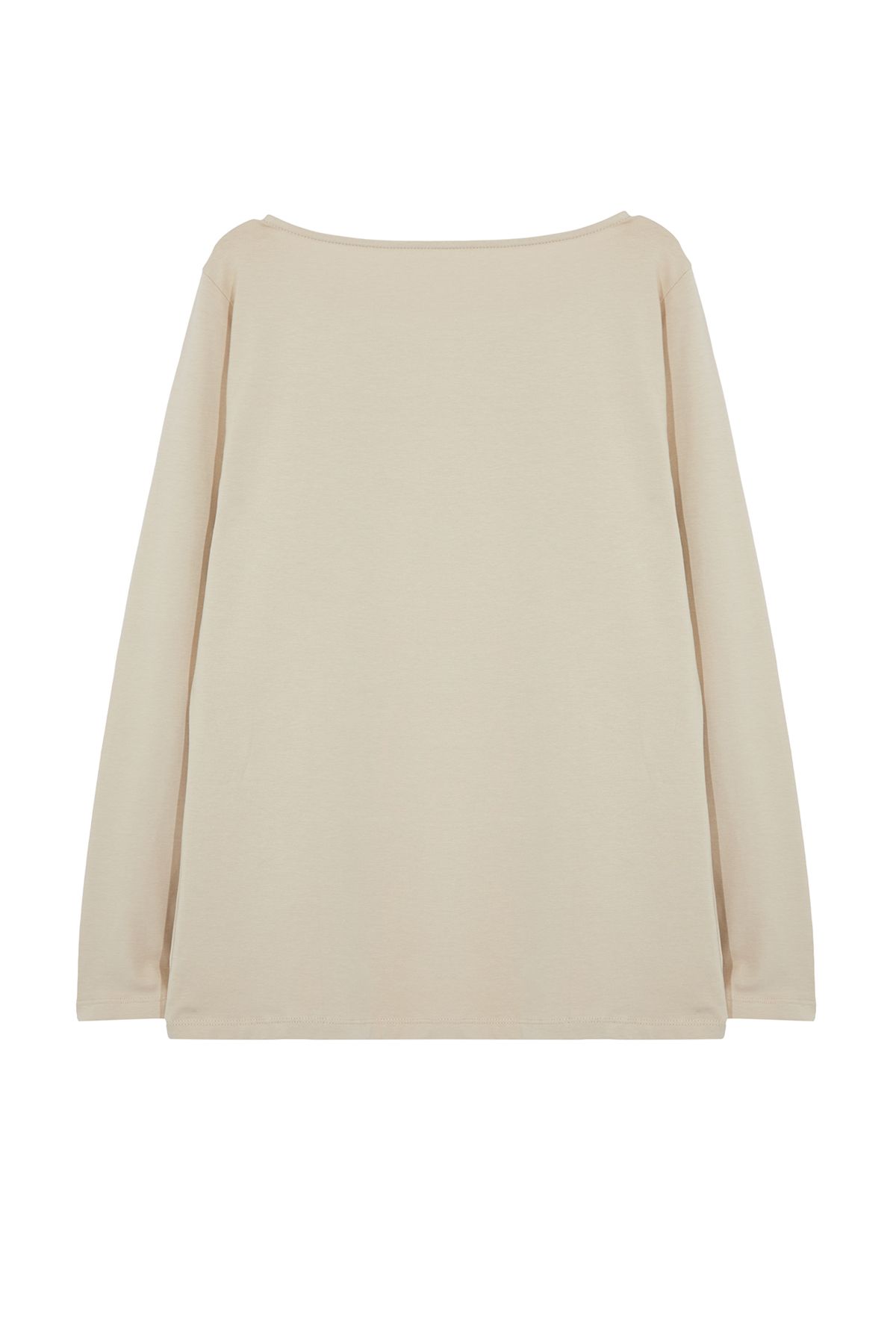 Trendyol Curve-Long Sleeve Beige Plus Size T-Shirt - 100% Cotton Tbbaw25Bf00000 7