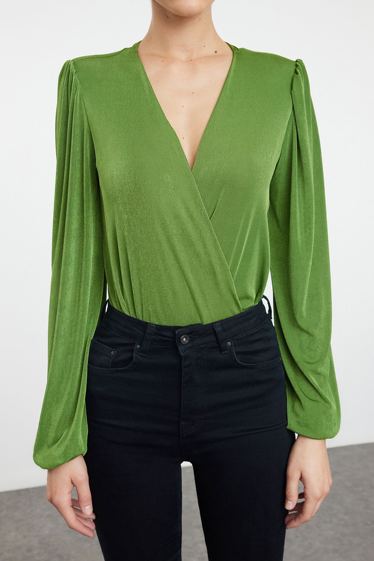 Trendyol Collection-Green Stretch Knitted Body - Shiny Surface, Soft Texture and Double Breasted Coverage TWOAW25BD00005 4