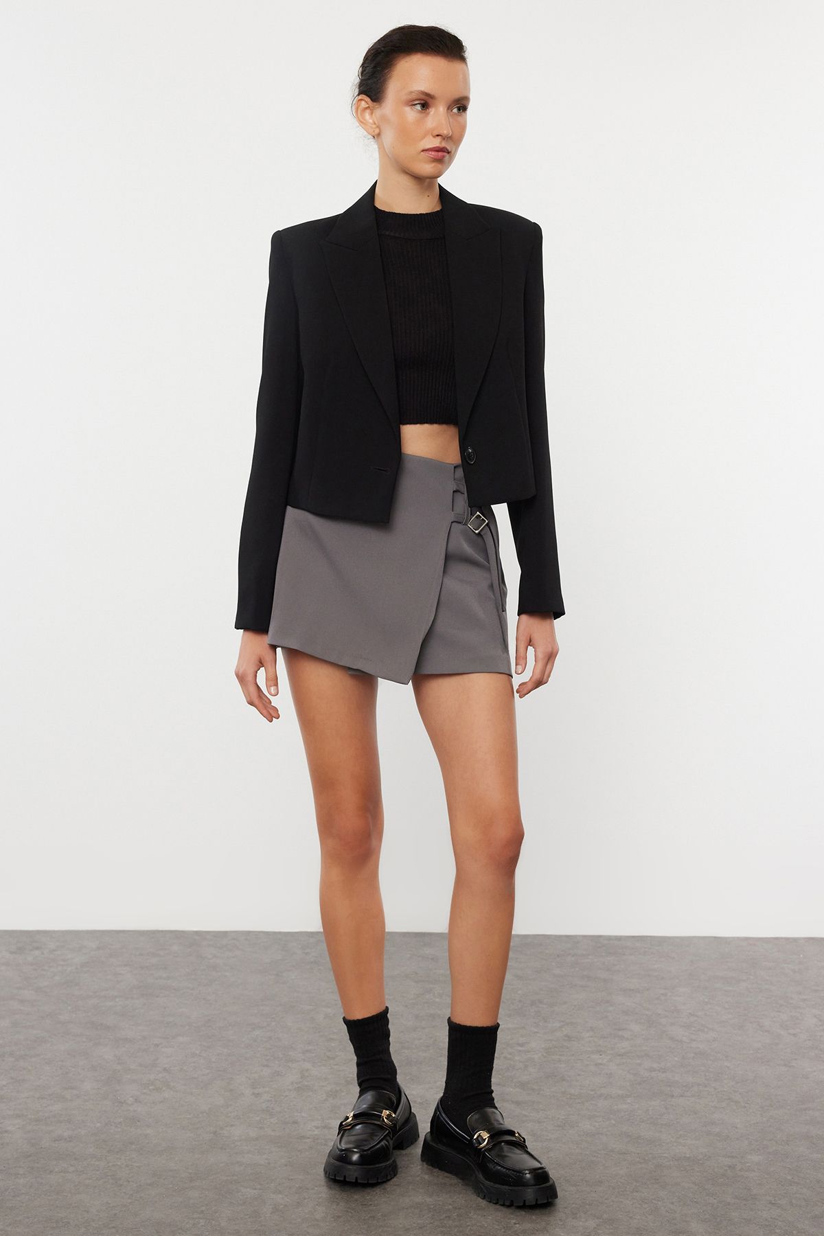 Trendyol Collection Antracytowa Tkana Spódnica Z Podwójnym Paskiem - Kobieta - 40