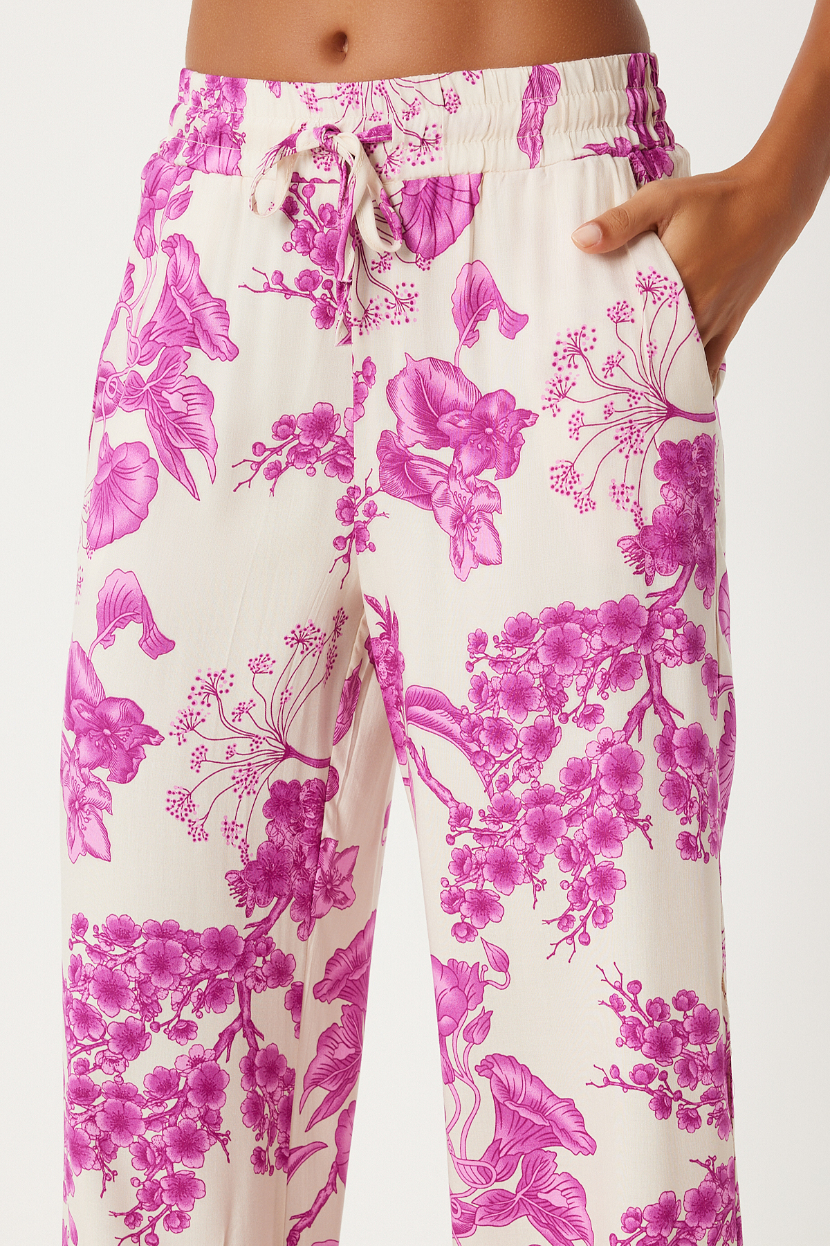 Happiness İstanbul-Set aus Bluse und Palazzo-Hose aus Viskose in Rosa-Ecru - FN03251 6