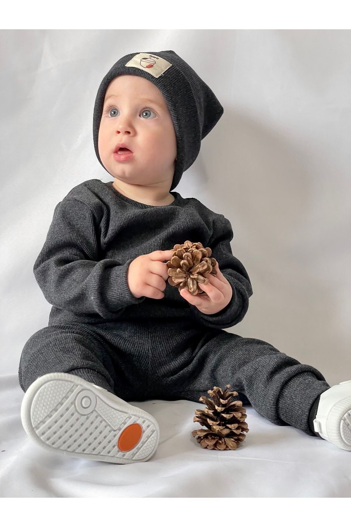 Pamuk Bereli 3lü Takım Bebek Ve Çocuk Antrasit