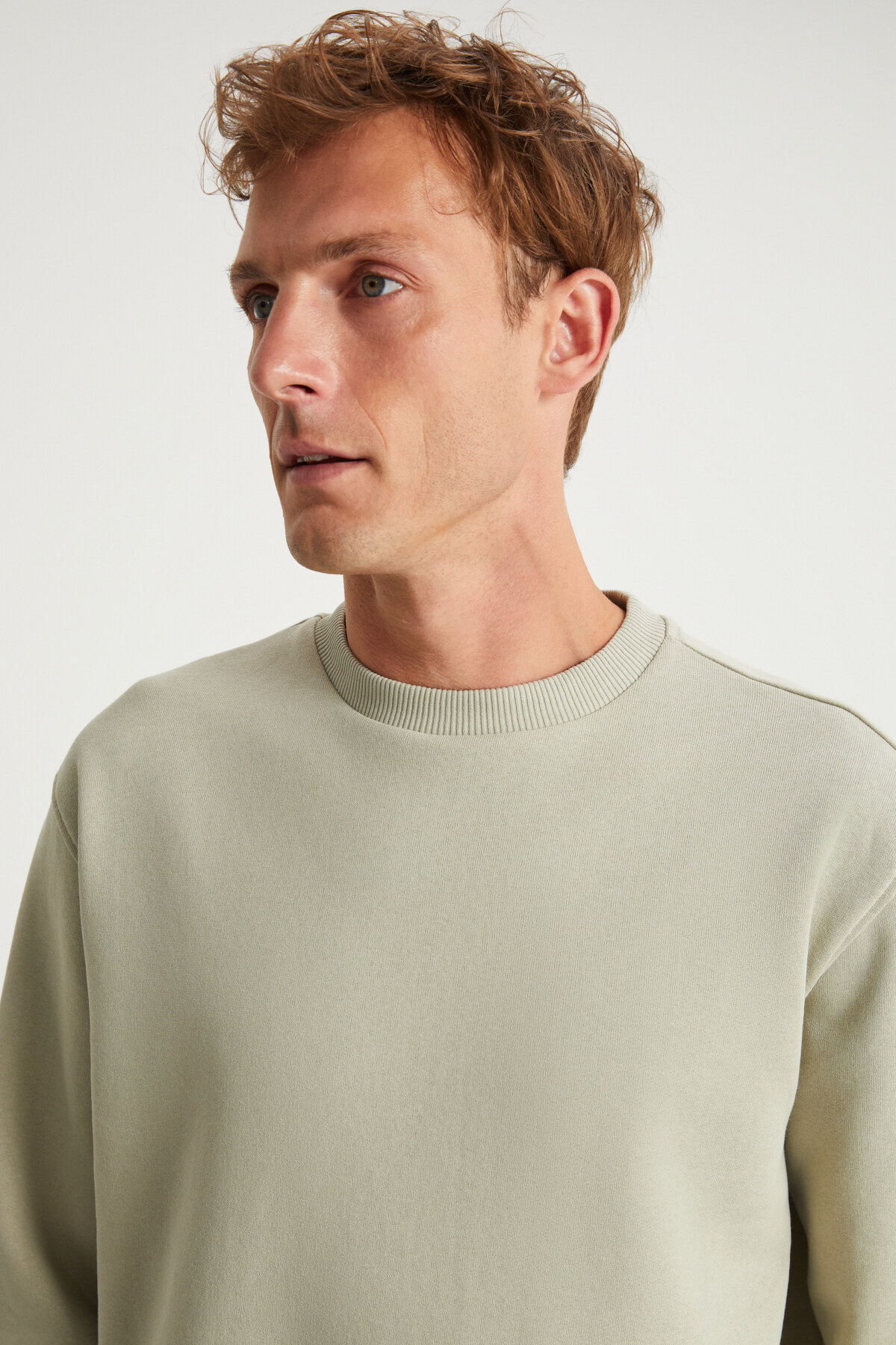 GRIMELANGE  LUDİM Erkek Oversize Fit 3 İplik Şardonlu Yuvarlak Yakalı Bej Sweatshirt - Görsel 3