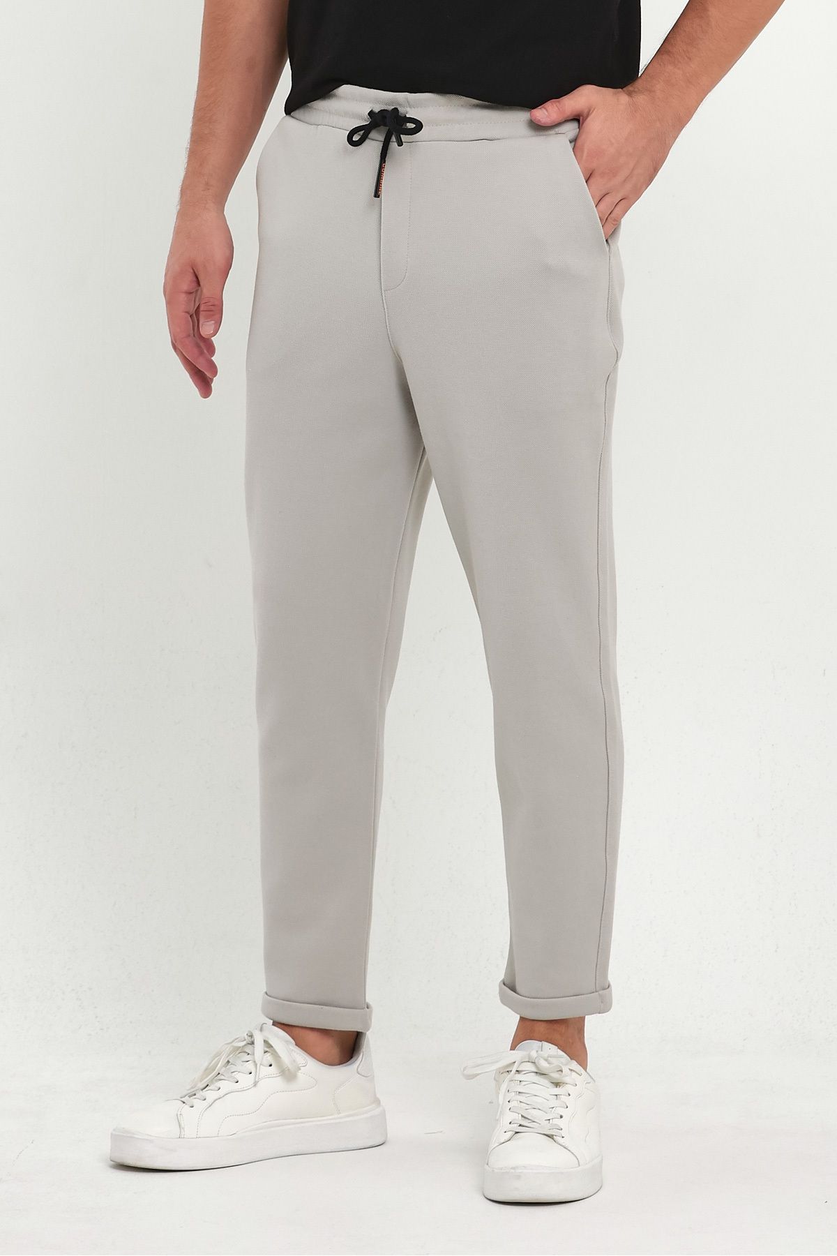 COMBİNE MİCHAİL-GREY Men's Jogger Pants - Lakos Pattern, Cotton, Elastic Waist and Drawstring 2