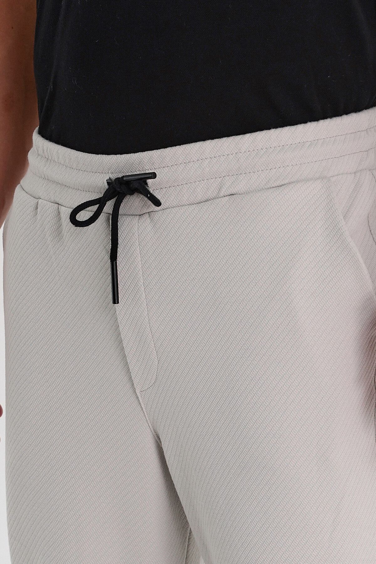 COMBİNE MİCHAİL-Men's Gray Ottoman Patterned Cotton Jogger Pants - Elastic Waist and Drawstring 5