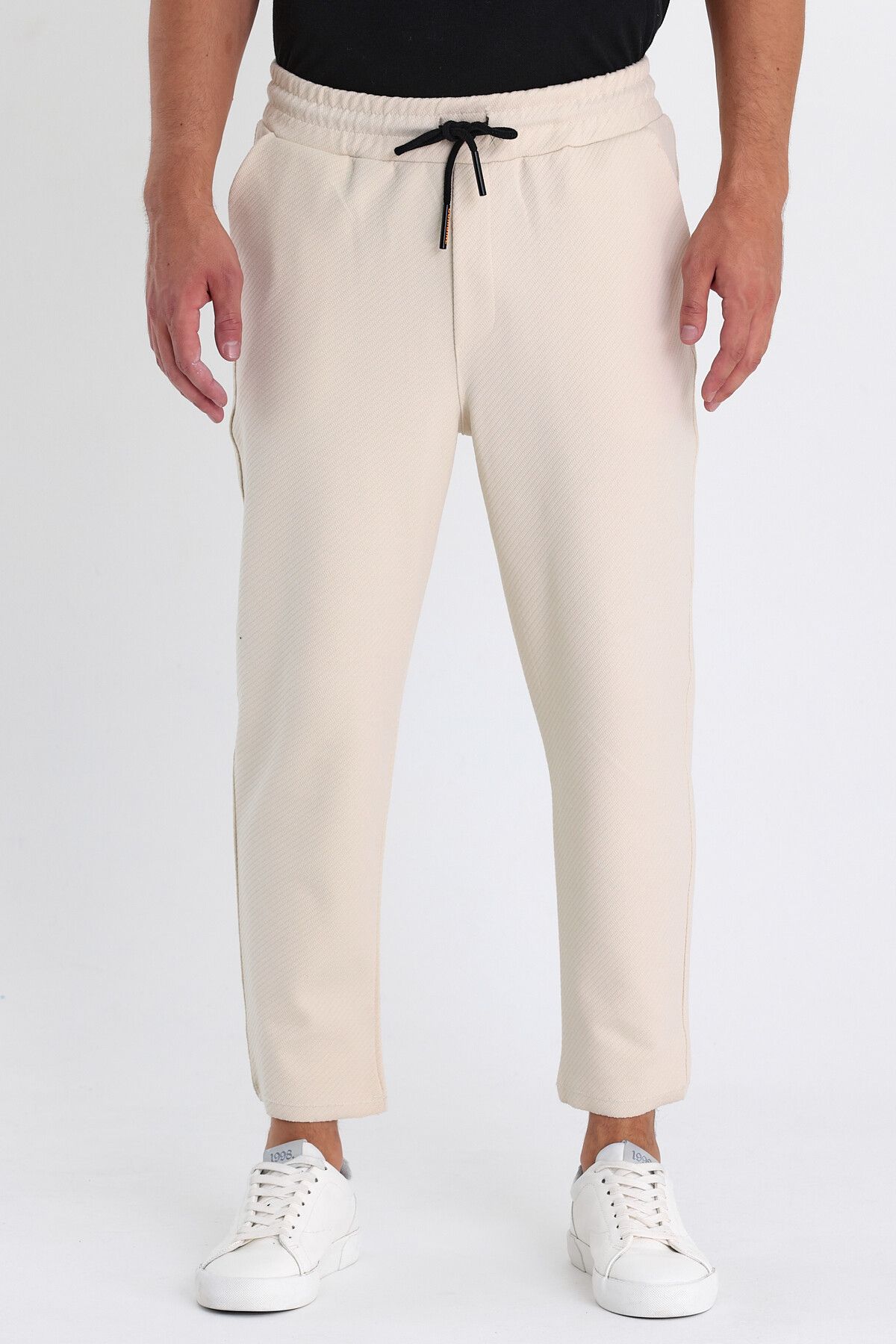 COMBİNE MİCHAİL-Ottoman Patterned Men's Jogger Pants - Cotton, Elastic Waist and Drawstring CREAM 5