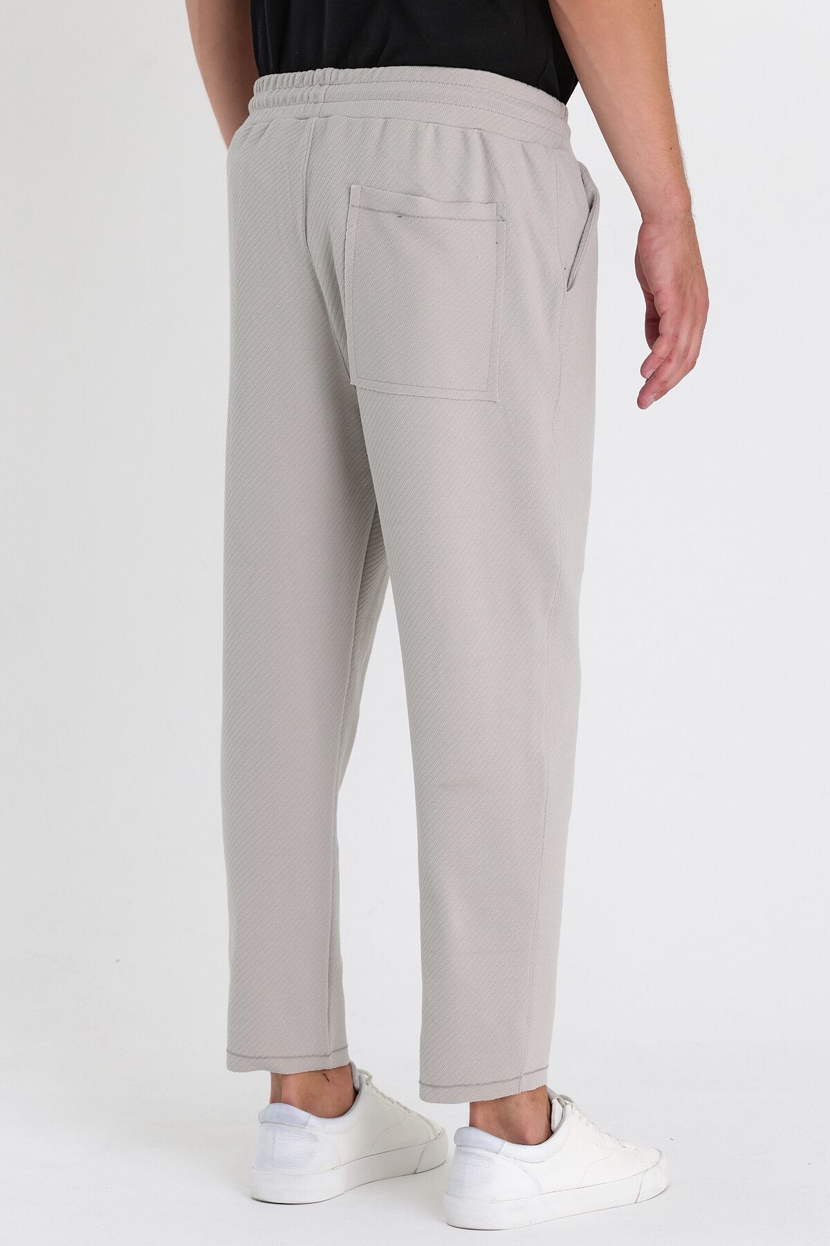 COMBİNE MİCHAİL-Men's Gray Ottoman Patterned Cotton Jogger Pants - Elastic Waist and Drawstring 7
