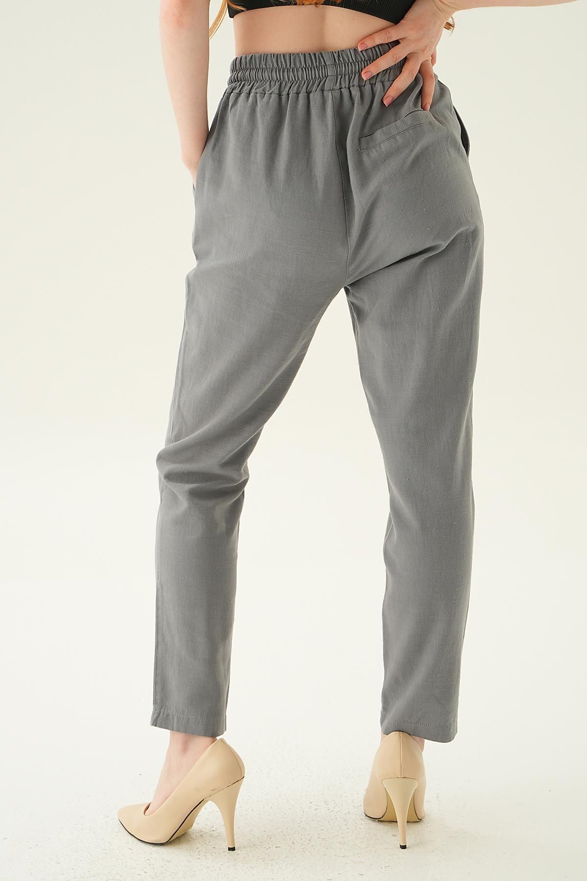 Rays-4095A MoDel - GrAy LAce-up Button DetAileD Trousers 5