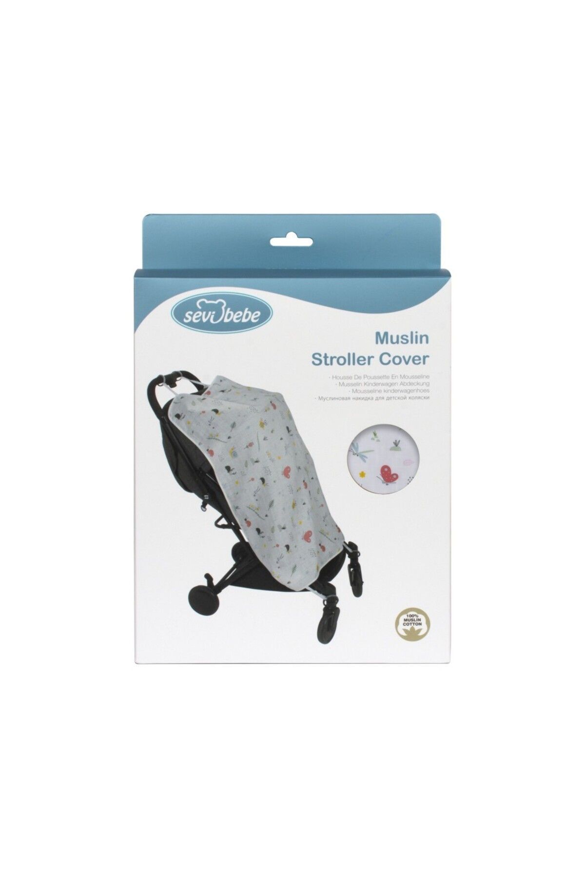 Sevi Bebe Müslin Bebek Arabası Örtüsü Art-42 Yıldız Yağmuru Mavi fotoğrafı 4 (önizleme)