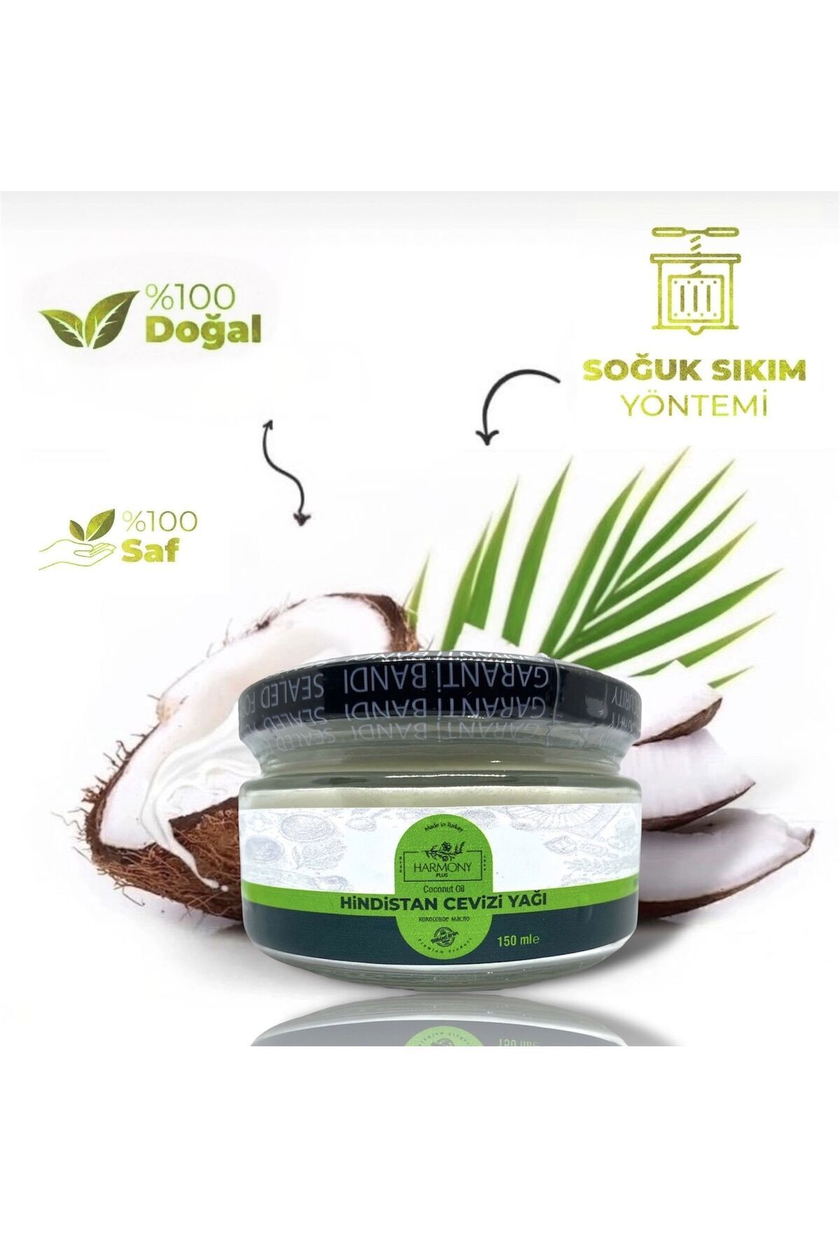 HarmonyPlus Organik Hindistan Cevizi Yağı 150 ml (Soğuk Sıkım) Coconut Oil