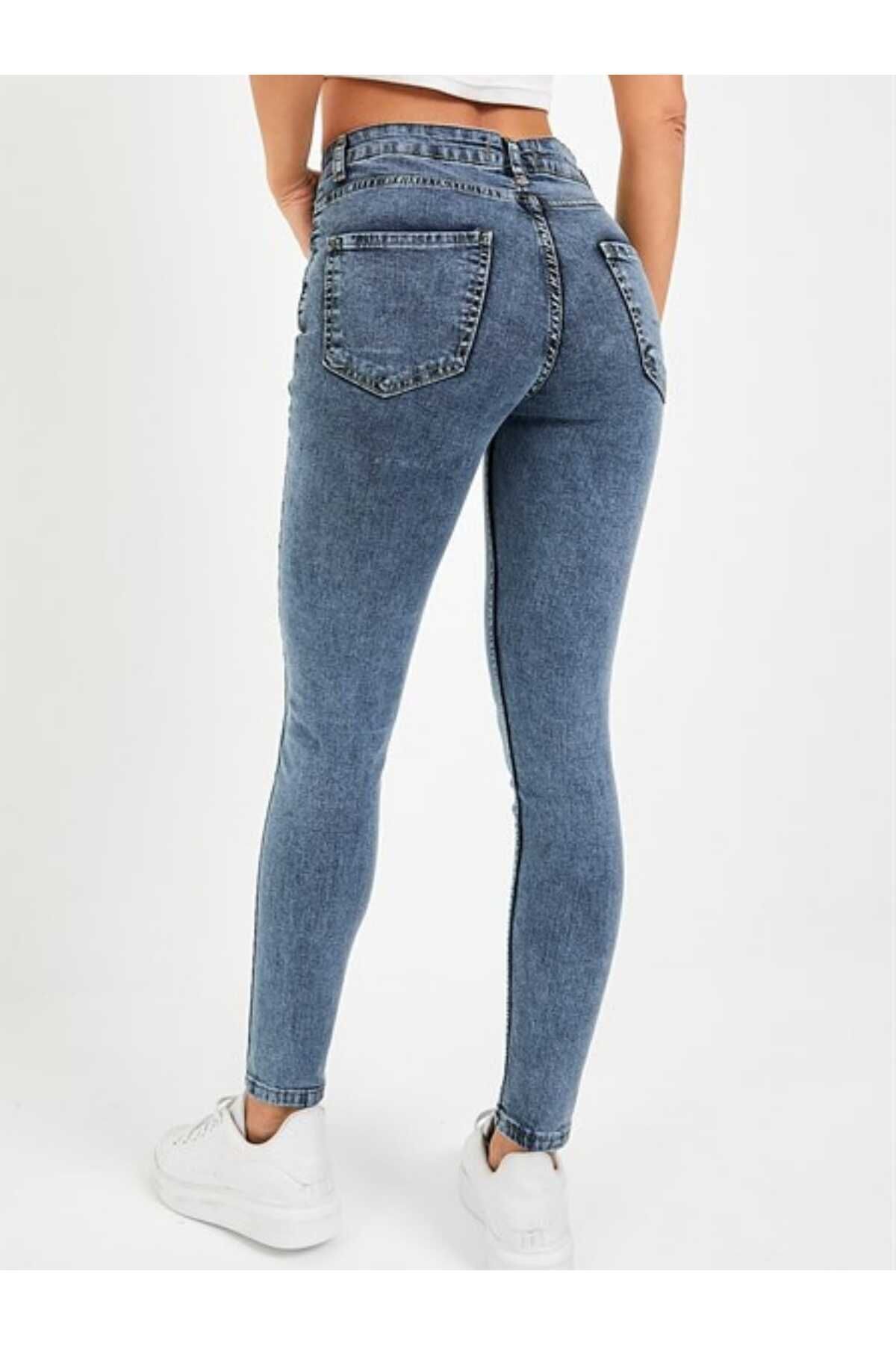 geenz manifacture  Linda Açık Kar Mavi Yüksek Bel Toparlayıcı Skinny Jean - Görsel 2