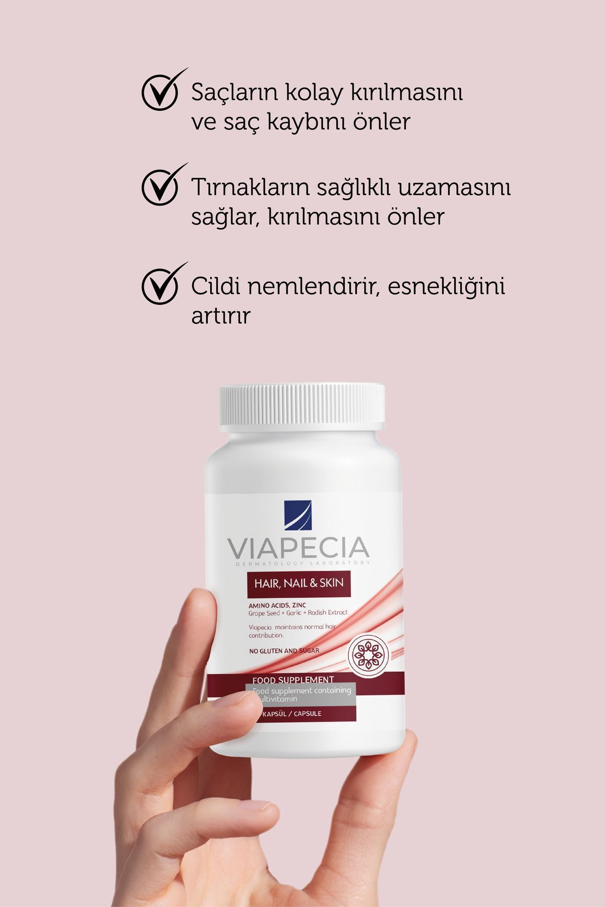 Viapecia-Vitamin Supplement Food 60 Tablets Zinc Selenium & Folicacid For Hair Skin Nail Protection 4