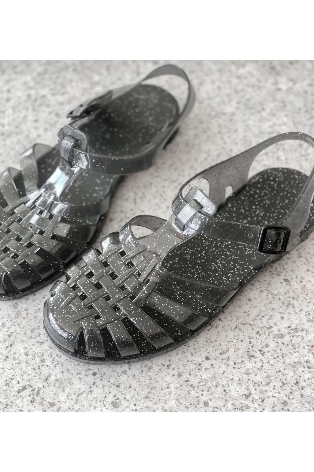 MYVOLANTE Jelly Black Glitter Sandals Trendyol