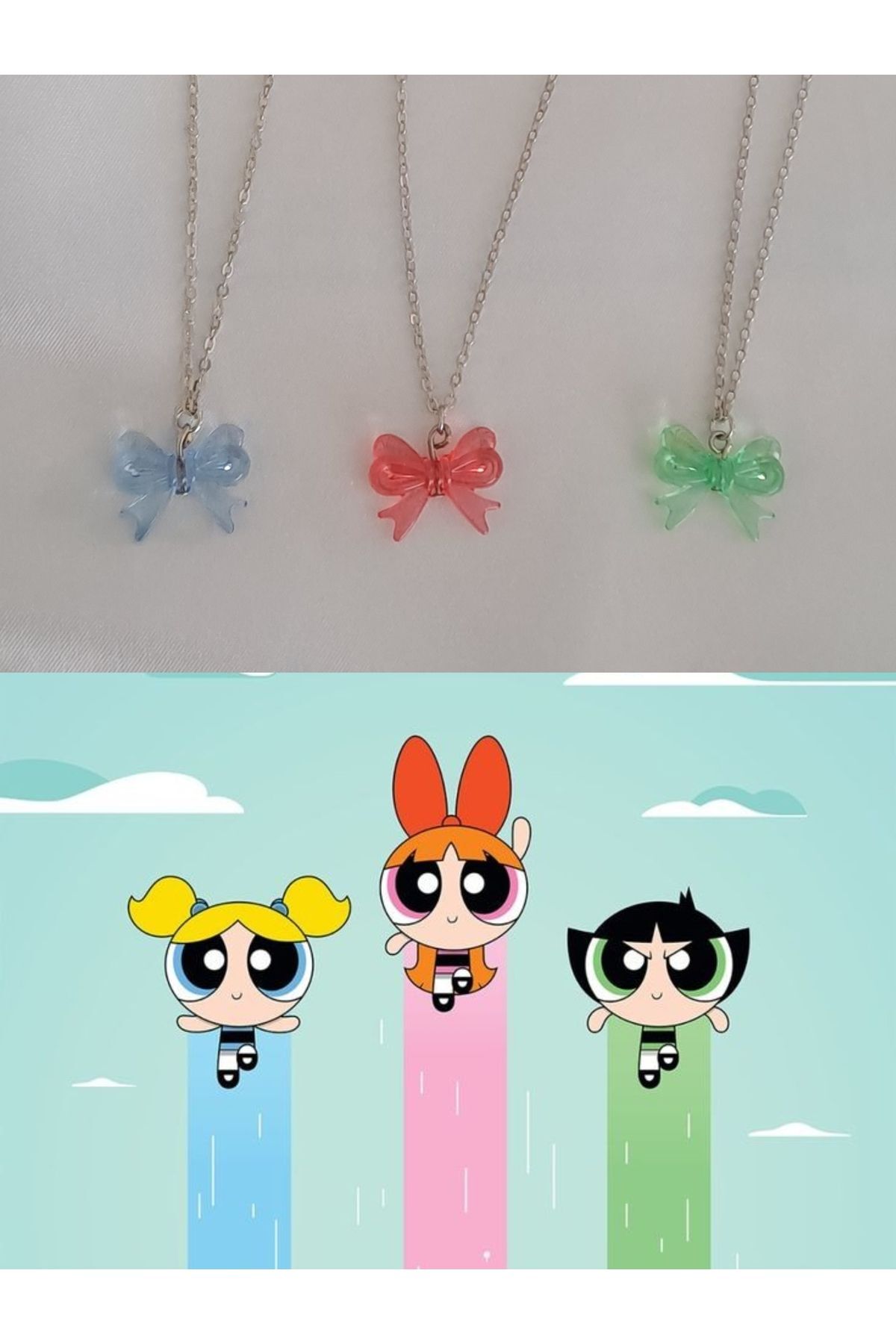 SOUL BY A&B 3lü bff arkadaş kolyesi powerpuff girls mavi yeşil kırmızı arkadaşlık kolyesi bff