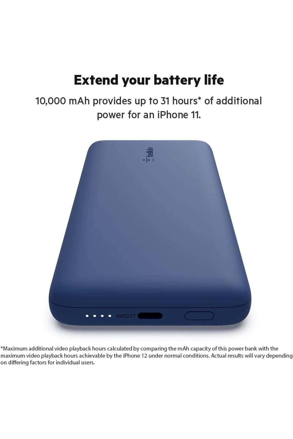 Belkin-BOOSTCHARGE Plus 10K Power Bank 10,000 mAh w/ Lightning & USB-C Cables + Extra USB-C Port - Blue 2