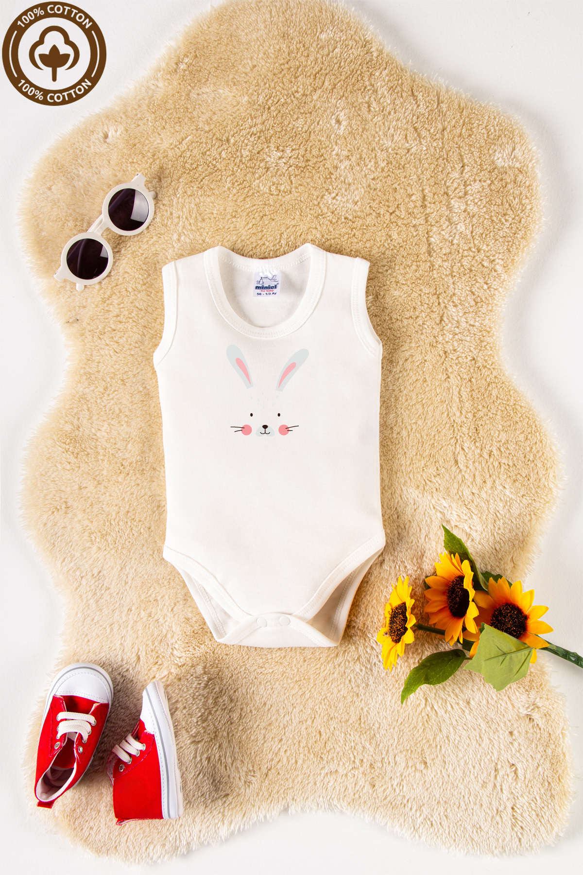 miniel organic Unisex %100 Organik Pamuklu Hayvan Figürlü 3-6-9-12 Ay 6Lı Kolsuz Bebek Body Zıbın fotoğrafı 2 (önizleme)