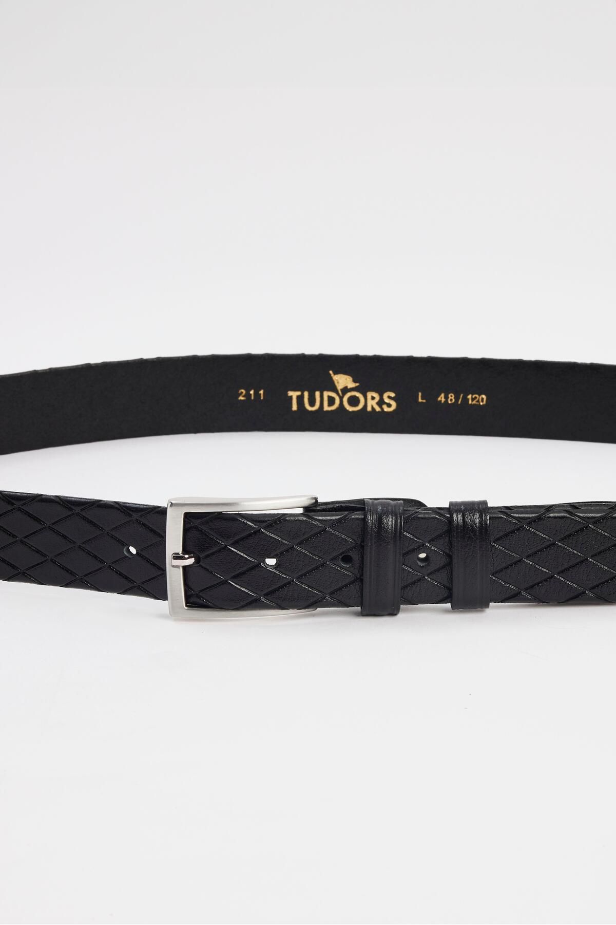 کمربند مشکی کلاسیک 100% چرم اصل 3.5 سانتی متری Tudors