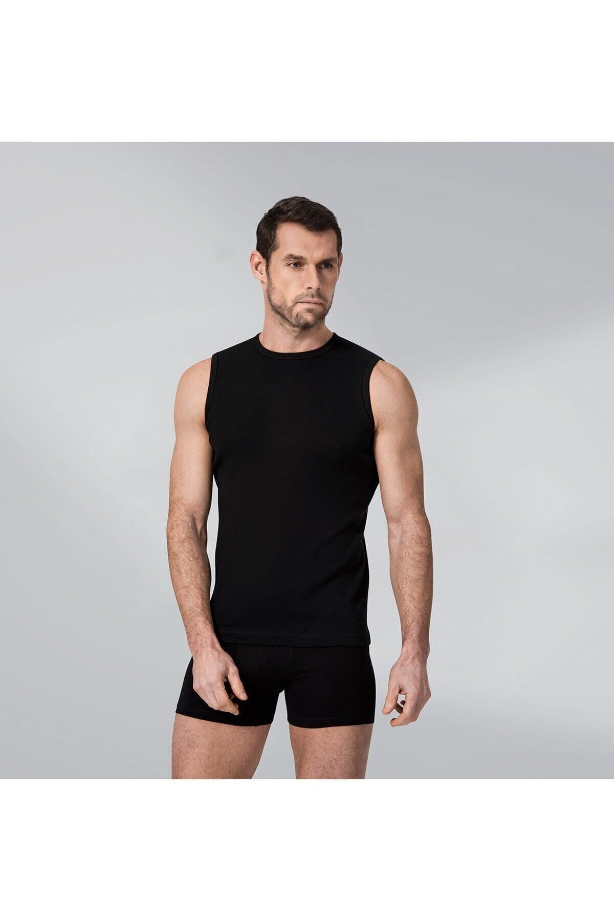 Namaldı 3 Bucăți De Culoare Neagră, Fără Mâneci, Decolteu, Cu Nervuri Masculin - L