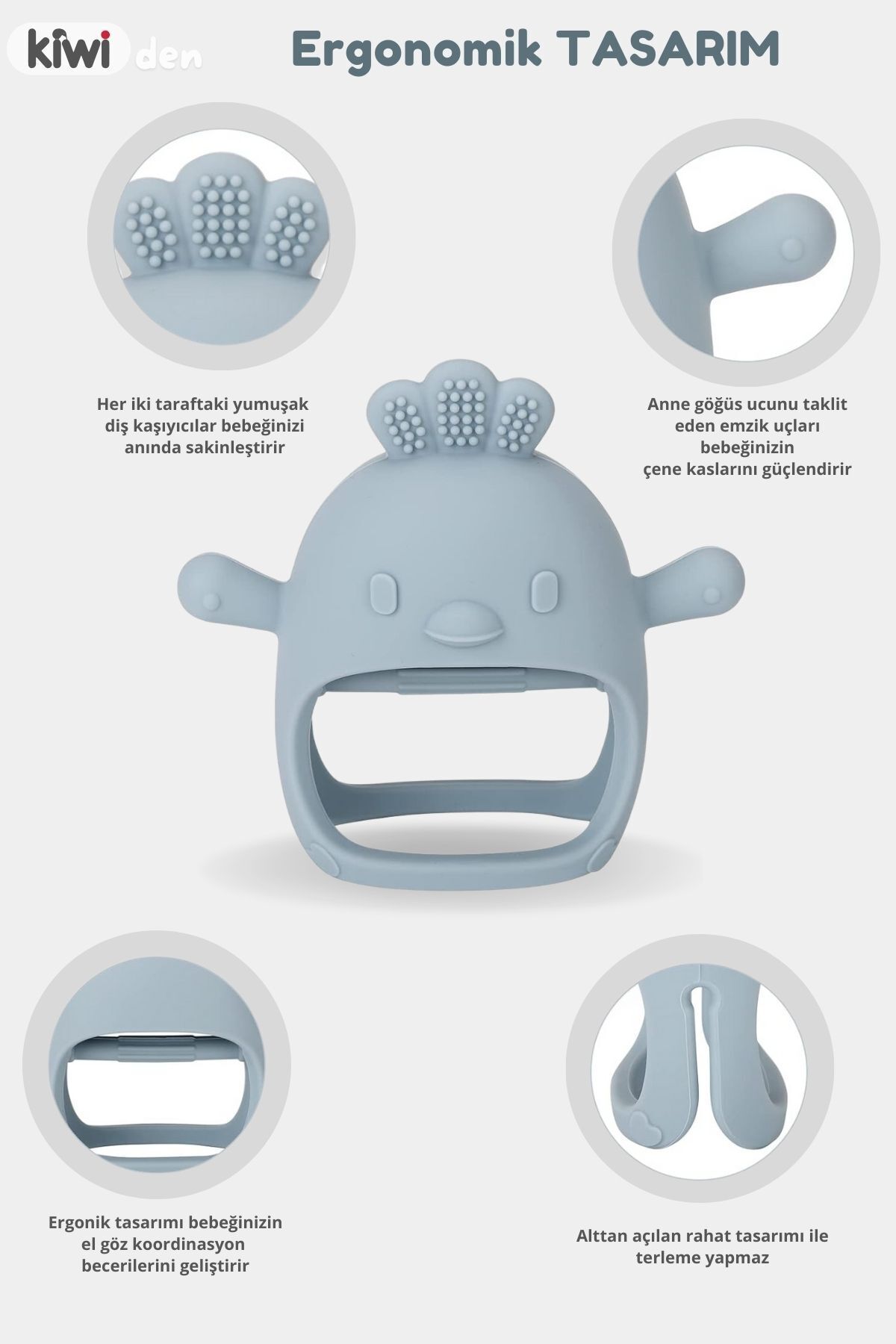 Kiwi Silikon Bebek Diş Kaşıyıcı Seti- Diş Kaşıma Eldiveni Emzik Uçlu Oyuncak Diş Kaşıyıcı fotoğrafı 2 (önizleme)