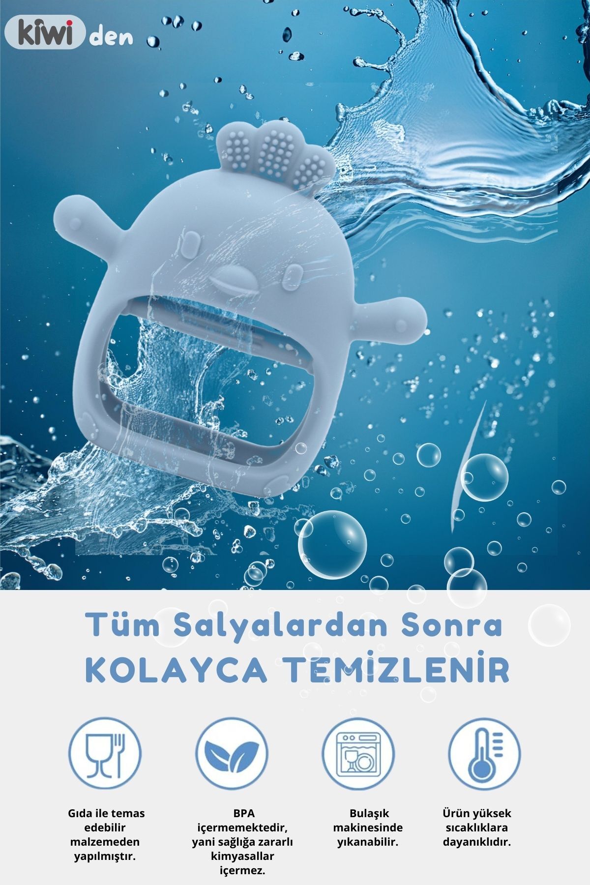 Kiwi Silikon Bebek Diş Kaşıyıcı Seti- Diş Kaşıma Eldiveni Emzik Uçlu Oyuncak Diş Kaşıyıcı fotoğrafı 3 (önizleme)