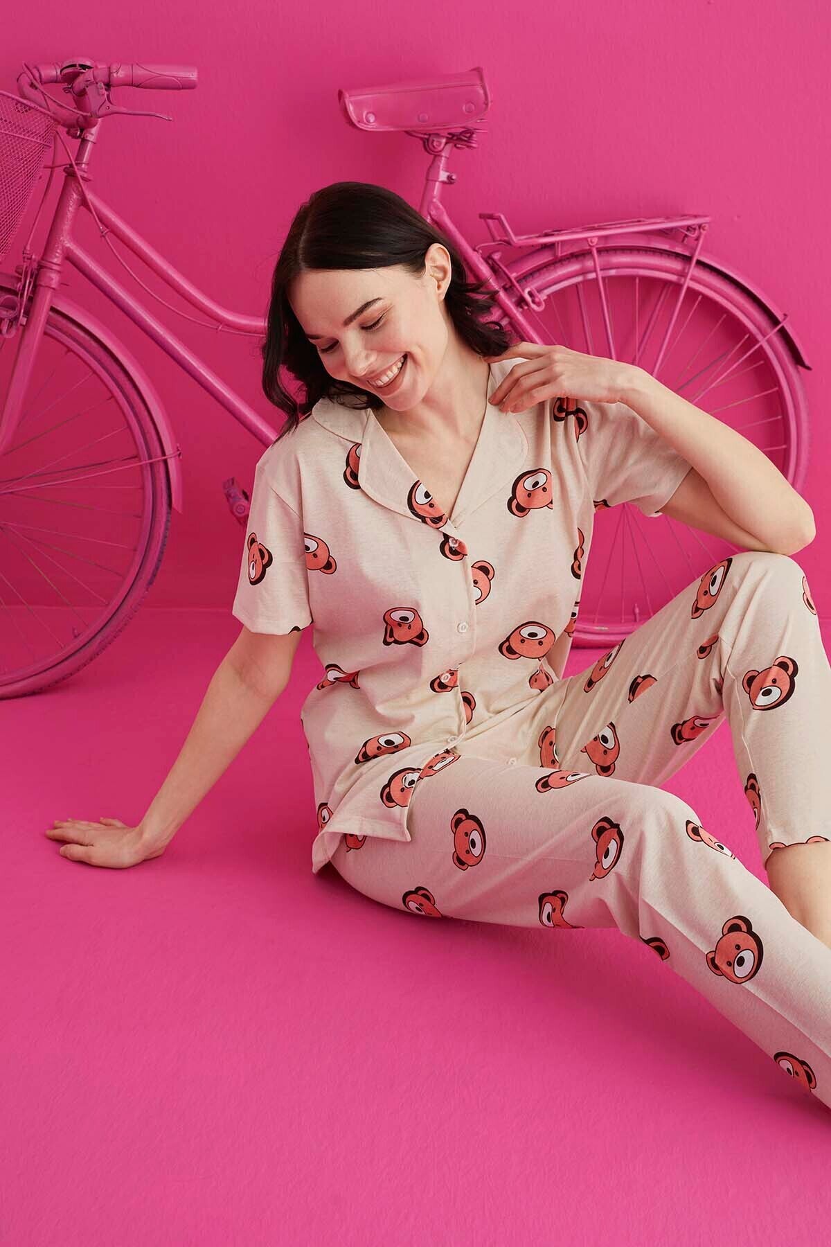 PAMUKLU DÜĞMELİ PİJAMA TAKIM