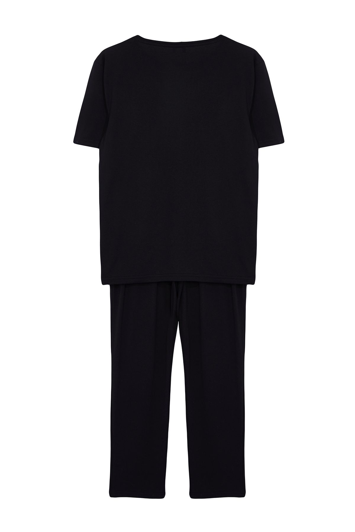 Trendyol Collection-Черен стандартен комплект бродирана плетена пижама TMNAW25PT00023 5