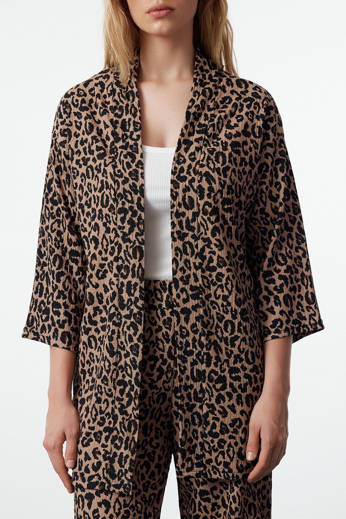 Trendyol Collection-Leopard Printed Flexible Comfortable Top and Bottom Σετ - Καφέ TWOSS24AU00103 3