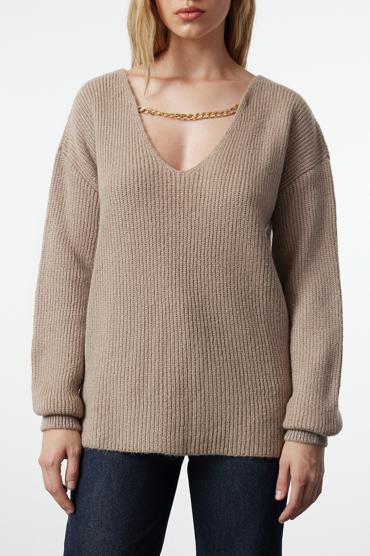 Trendyolmilla  Vizon Yumuşak Dokulu Triko Kazak TWOAW25KZ00213 - Görsel 4