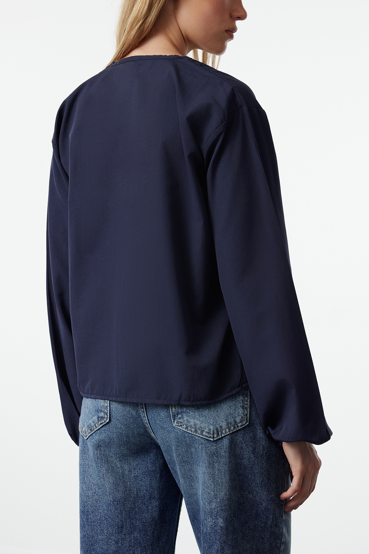 Trendyolmilla  Lacivert Önden Bağlamalı Dokuma Gömlek TEDSS24GO00001 - Görsel 4