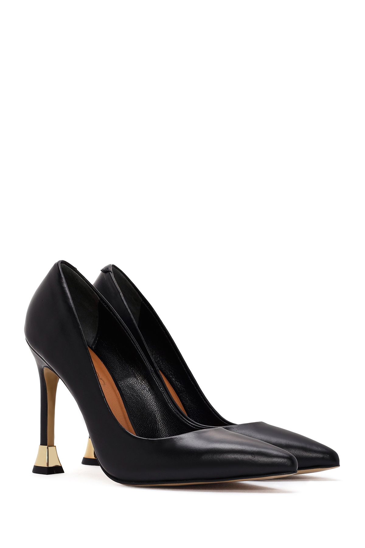 استیلتو مشکی زنانه پاشنه بلند سیاه و سفید چرمی Stiletto 24SFD132218 Derimod