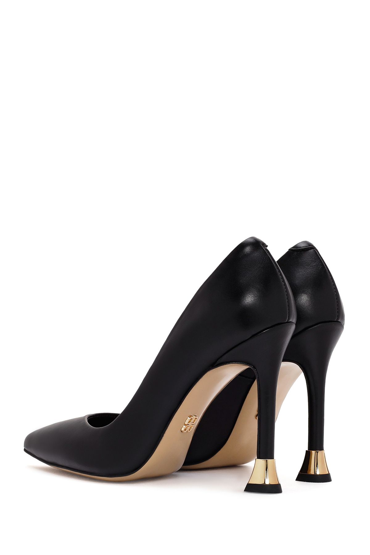استیلتو مشکی زنانه پاشنه بلند سیاه و سفید چرمی Stiletto 24SFD132218 Derimod