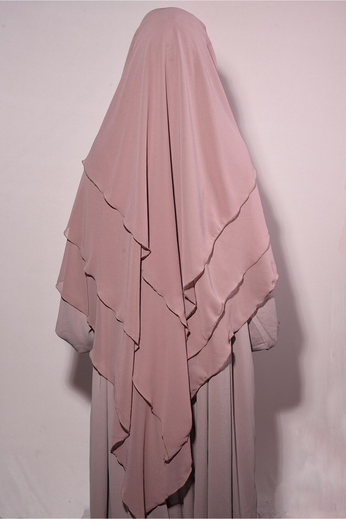Tek Tesettür Giyim-Ready-made Souffle with Chiffon Veil Three-Layer Light Mink 3