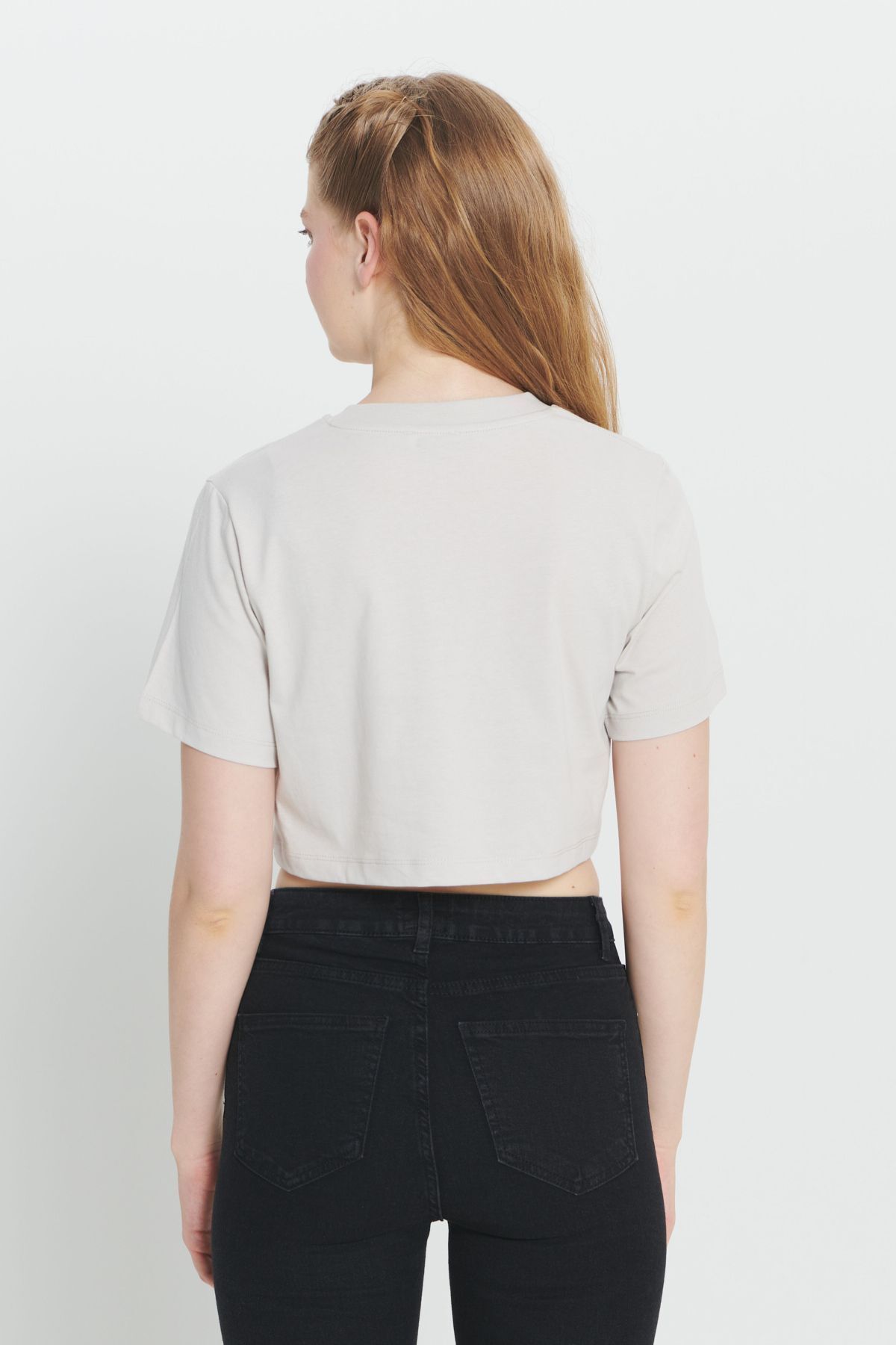 AC&Co / Altınyıldız Classics-Stone Colored Women's Crop T-Shirt - 100% Cotton, Crew Neck, Standard Fit 5