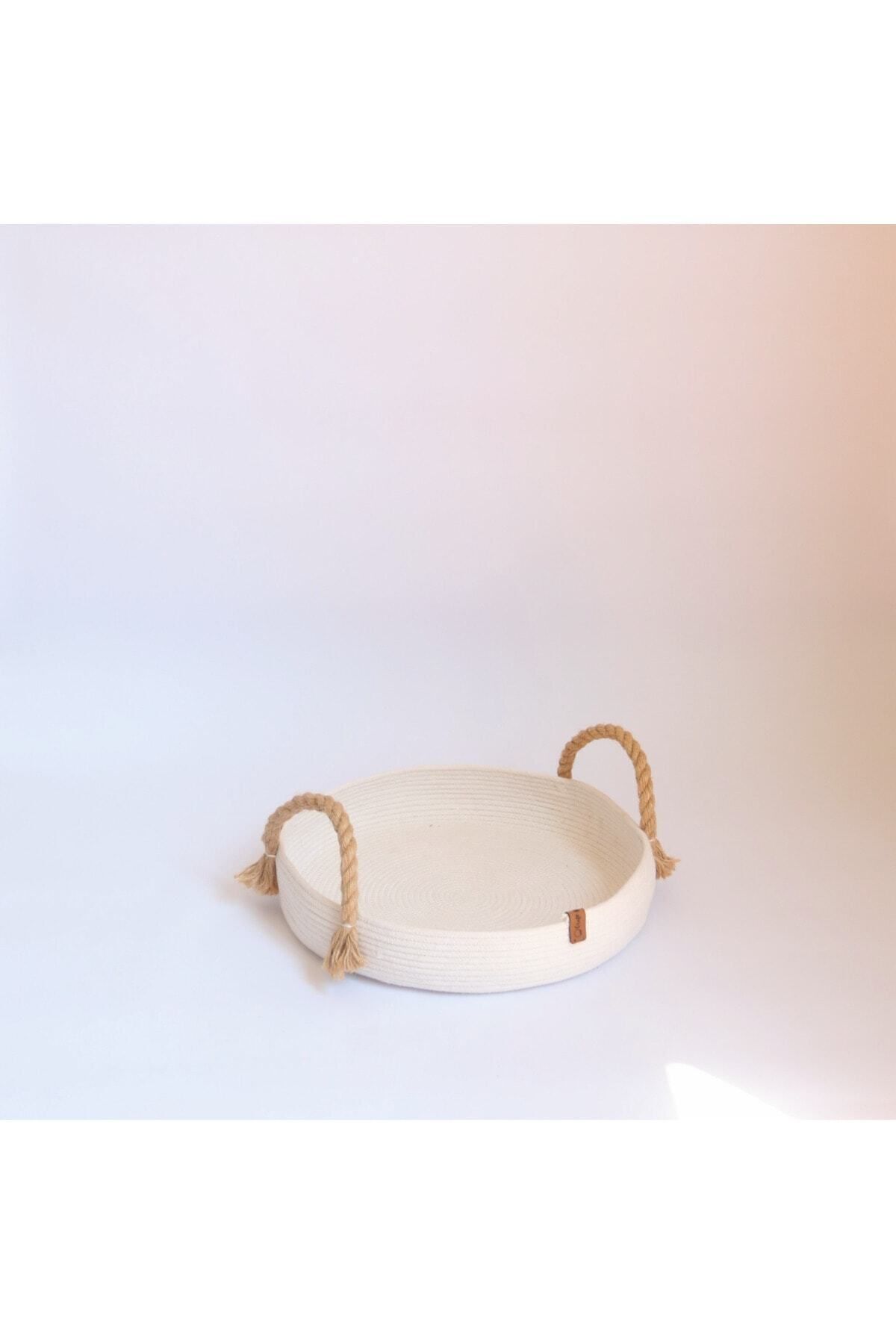 CraftNest-Ecru Wicker Handle Basket / Elegan Elegance for Decorative Objects / Table Decoration / Handmade Tray 6