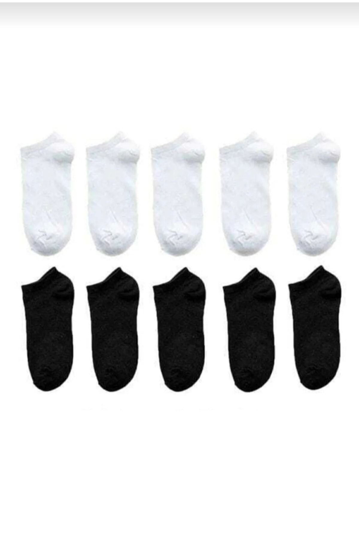 10 Lu 5 Siyah 5 Beyaz Unisex Kadin Erkek Spor Patik Çorap · 3214836585114