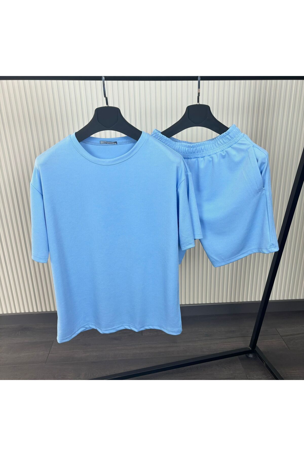 NO 601-Set de tricou și pantaloni scurți pentru bărbați Baby Blue - țesătură confortabilă din twill 3