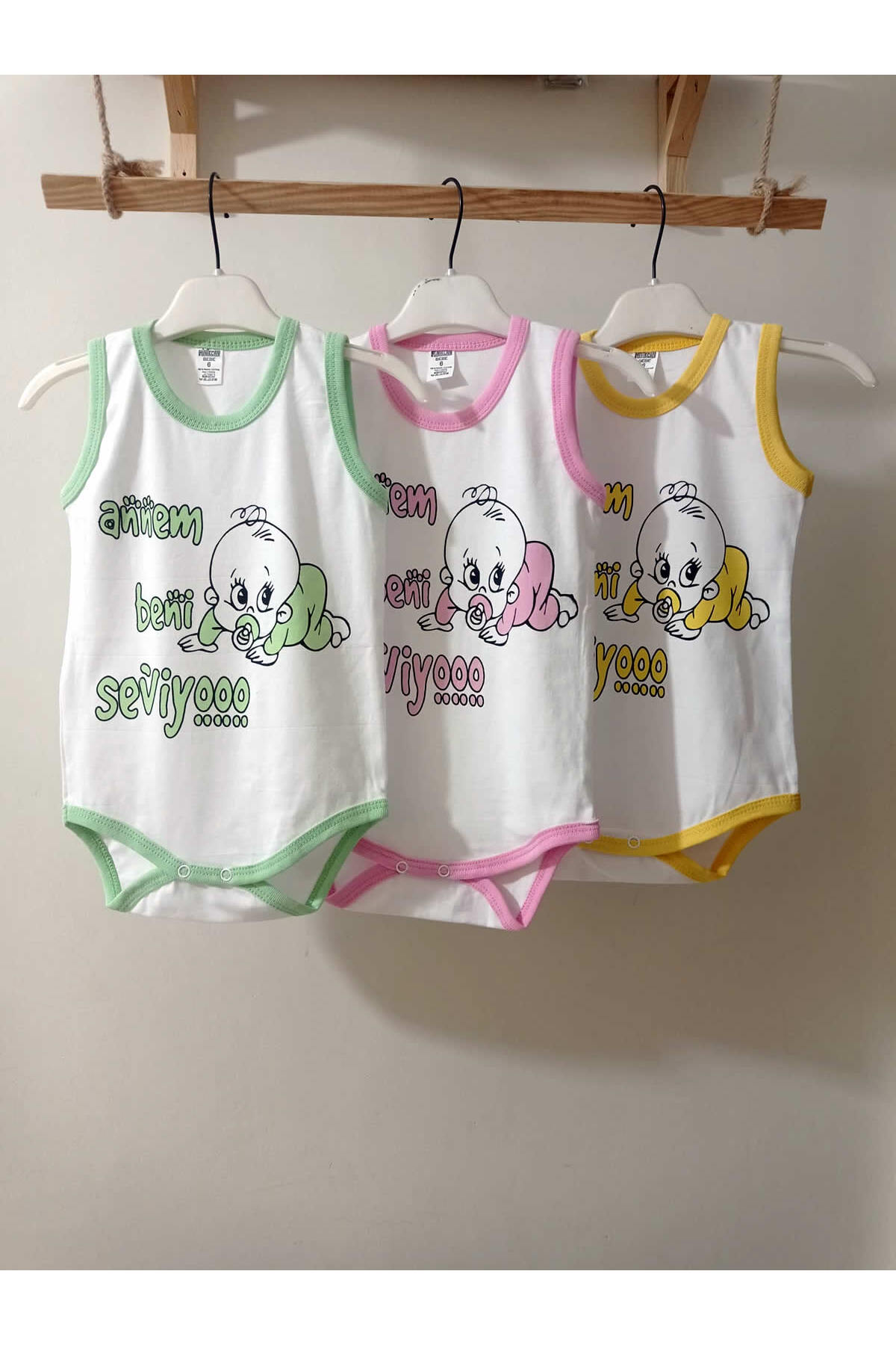 krm kerem bebe Annem Beni Seviyor Yazılı %100 Pamuk Atlet Body & Zıbın fotoğrafı 4 (önizleme)