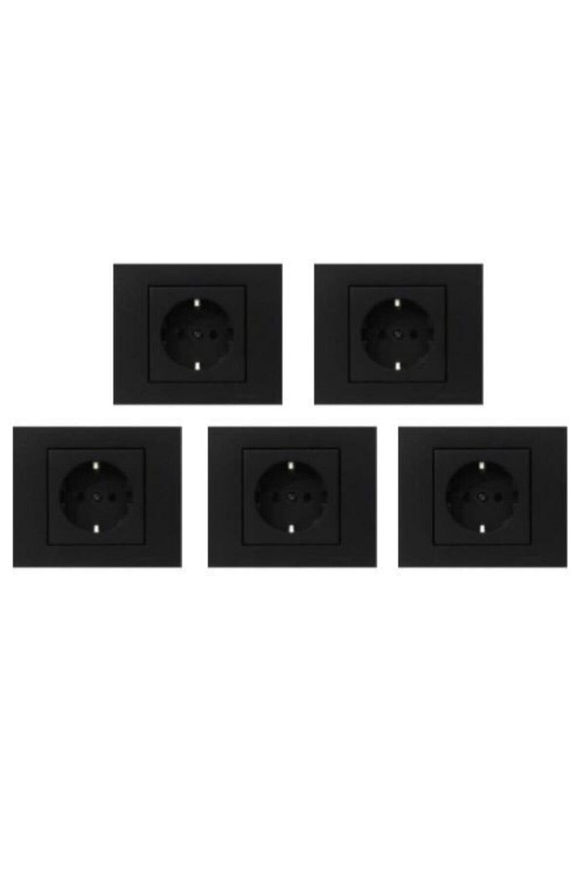 OVİVO 5 Adet Ovivo Grano Siyah Topraklı Priz 5'li Çerçeve Dahil