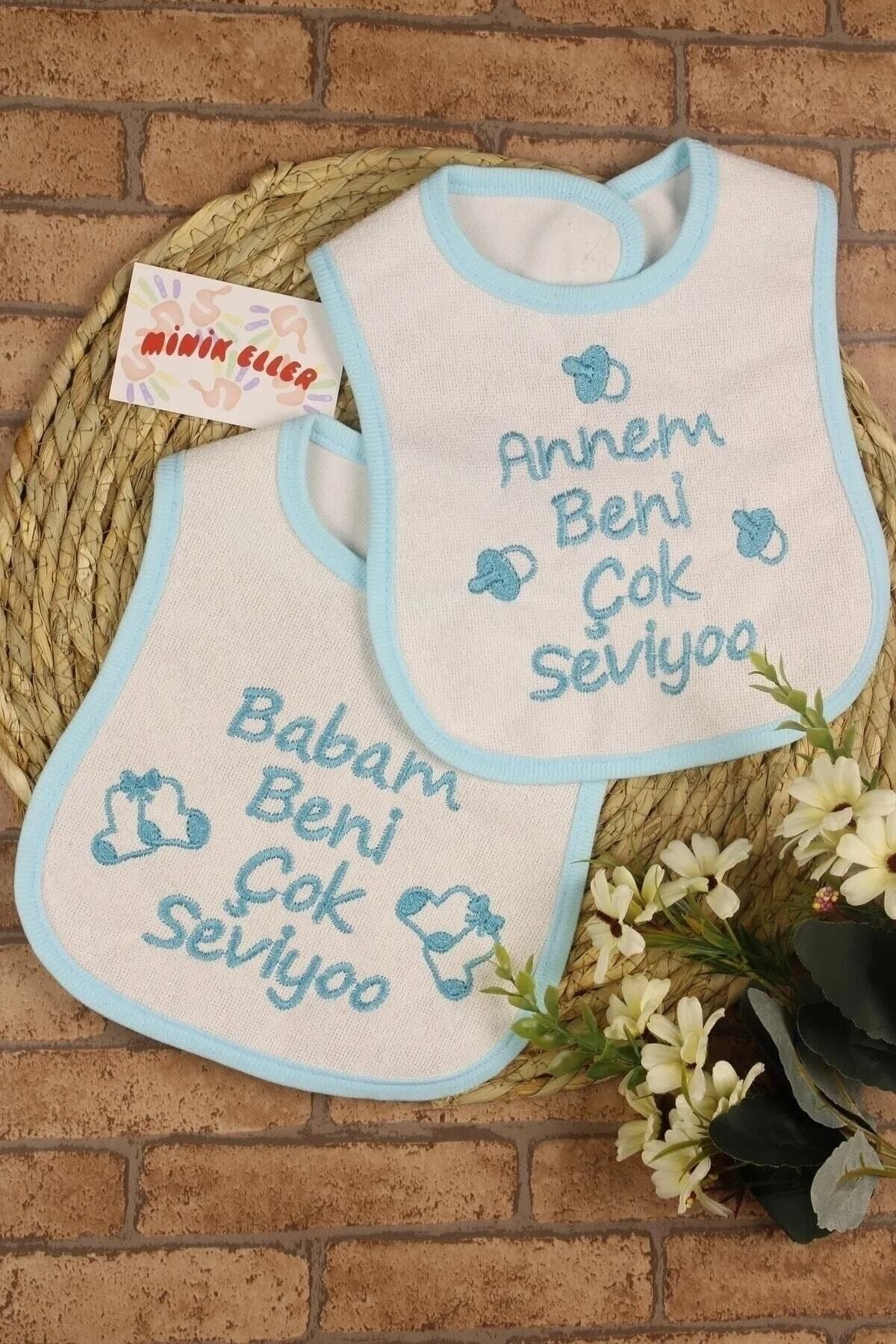Cherub Baby Annem/babam Beni Çok Seviyor Erkek Bebek Baskılı Mavi Mama Önlüğü fotoğrafı 3 (önizleme)