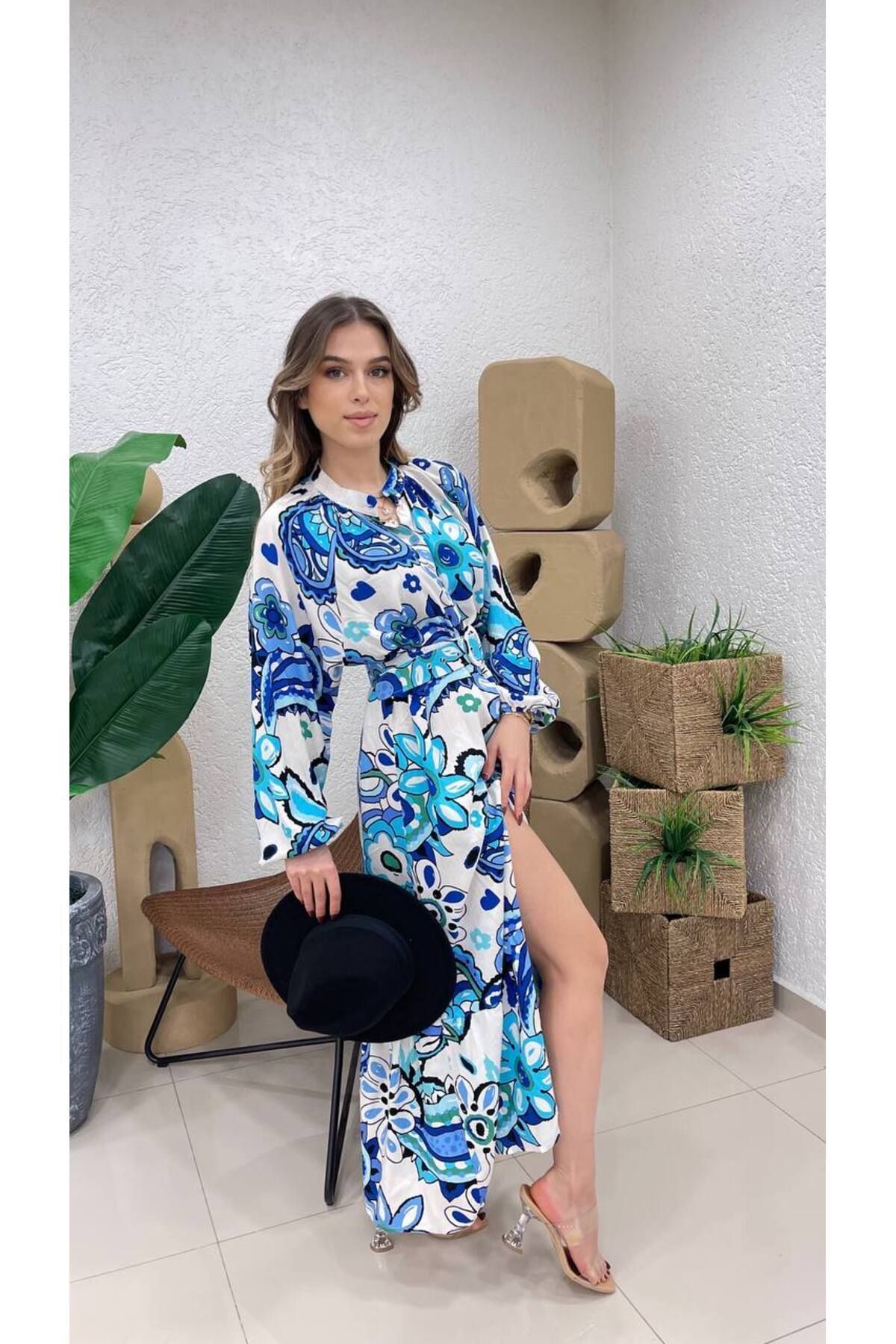 ZF BUTİK-Rochie cămașă hijab lungă cu model 1