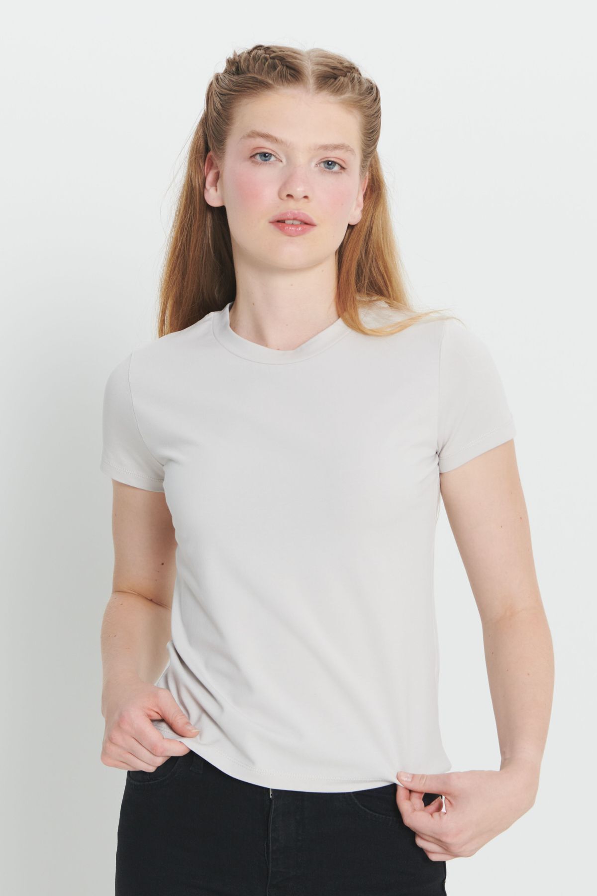 AC&Co / Altınyıldız Classics-Flexible Slim Fit Crew Neck Cotton Women's T-Shirt - Stone 3