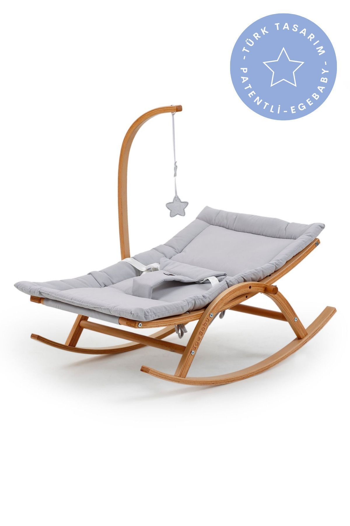 EGEBABY Vernikli Ahşap Hug 2 Kademeli Doğal Sallanan Ana Kucağı Gri fotoğrafı 2 (önizleme)