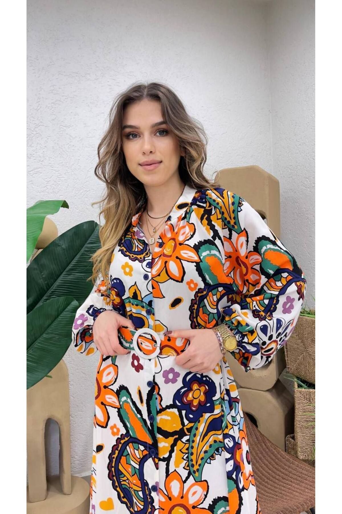 ZF BUTİK-Rochie lungă cu model cu decolteu în V 2