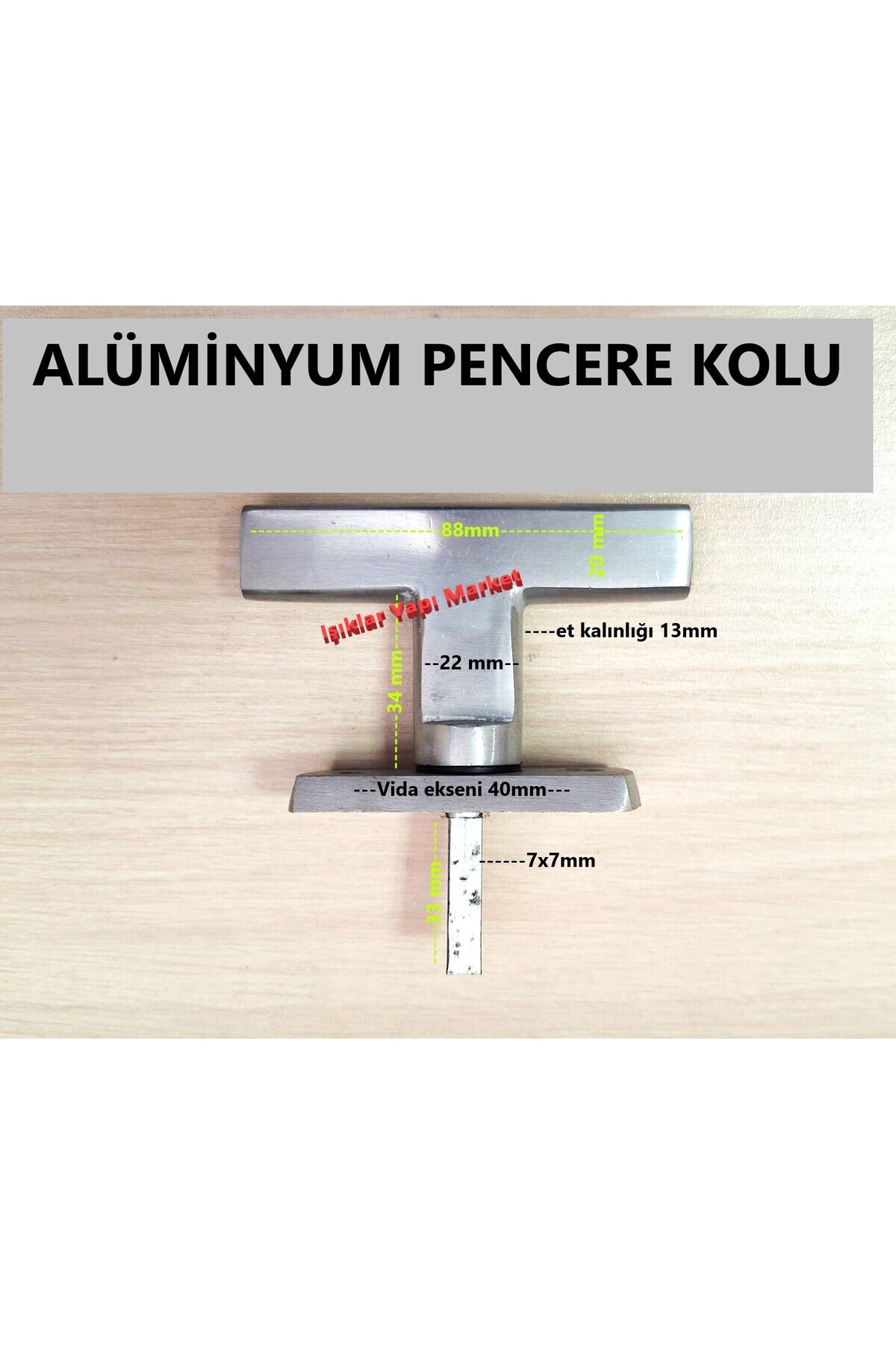 Özgür Ahşap Pencere Kolu-Mandal Sapı-Alüminyum Gri Renk (1Adet) Vida Hediyeli