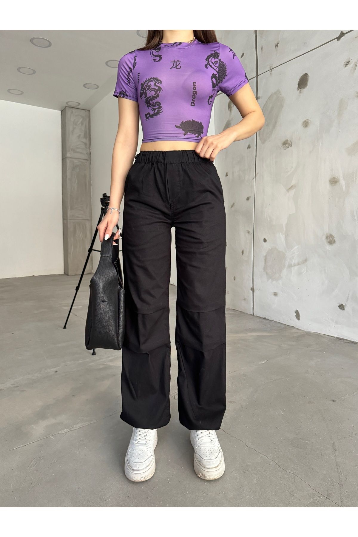 BİKELİFE-Schwarze Stopper-Fallschirmhose für Damen 3